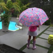 back side of a girl with an umbrella